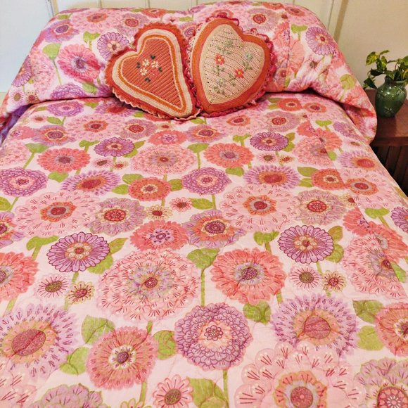 Vintage 1960s Pink MOD Flower Power Bed Spread Com - Picture 2 of 13